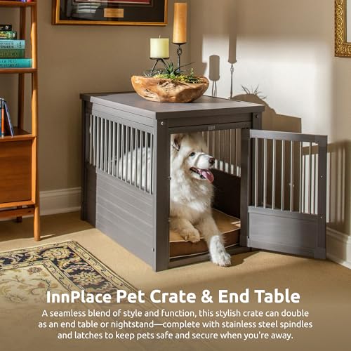 ECOFLEX® Large Furniture Style Dog Crate & End Table (Grey / 35.4"L x 24.0"W x 28.0"H)