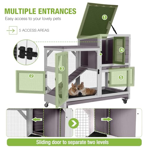 2 Story Rabbit Hutch Indoor Bunny Cage Outdoor Guinea Pig House Wooden Small Animal Cage with Chew