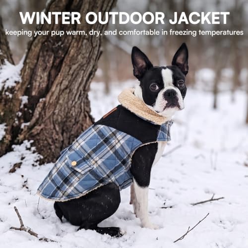 Plaid Dog Winter Jacket Waterpoof Coat Warm Cold Weather Vest (Medium / Blue Plaid)