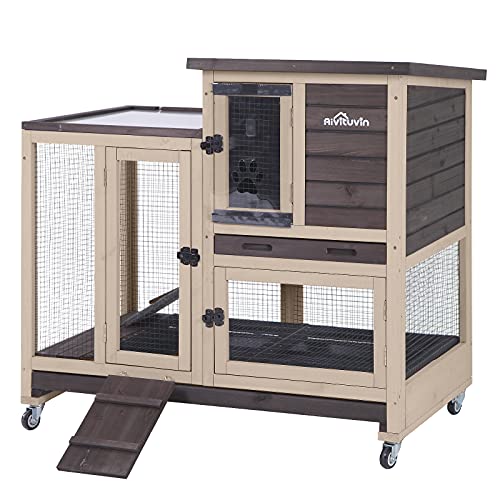 Rabbit Hutch Bunny Hutch Large Rabbit Cage (Coffee / 40.6"L x 26"W x 39.3"H)