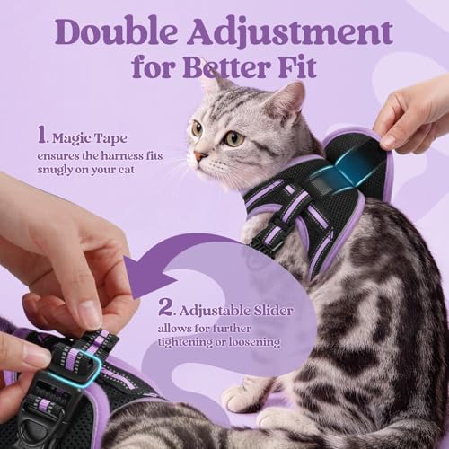 Cat Harness and Leash Set (M / Black-Light Purple)