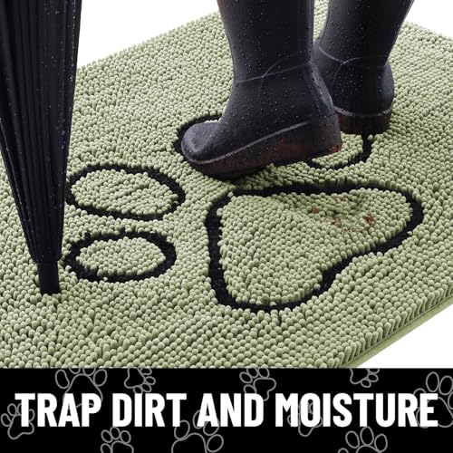 Dog Door Mat for Muddy Paws (48"X30" / Sage Green and Black)