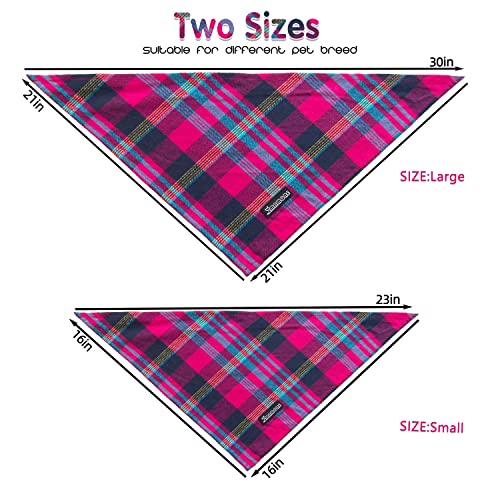 Adjustable Plaid Dog Bandanas (Fuchsia&Blue / Small)