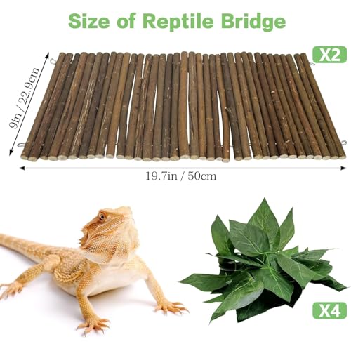 2 PCS Bendable Wooden Reptile Hideout Ladder Bridge Hiding Hut Tunnel Toys Climbing Bridge Chew Toy Habitat Accessories for Bearded Dragons Ball Python Guinea Pigs Rabbits