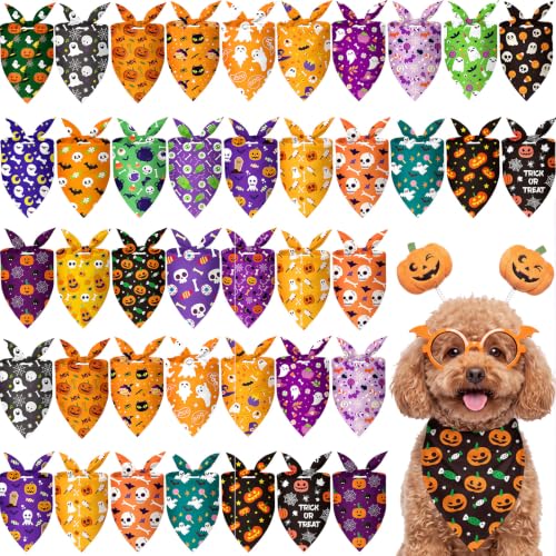100 Pcs Halloween Dog Bandanas Bulk (19.7 x 13.8 x 13.8 Inch / Halloween)