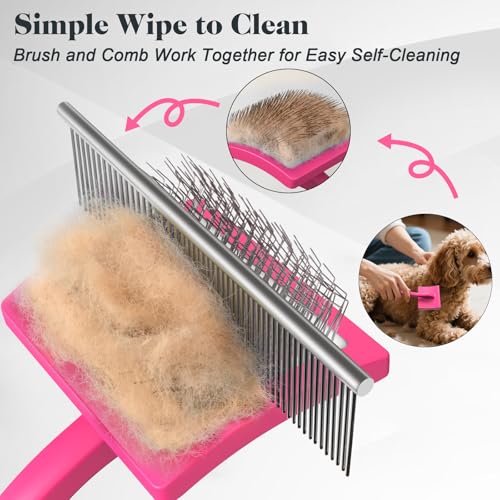 2PCS Slicker Brush for Dogs & Pet Comb (Pink / Large)