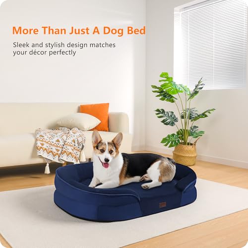 Orthopedic Waterproof Medium Dog Bed Sofa (Navy Blue / Medium(36 x 25.5 x 6 inch))