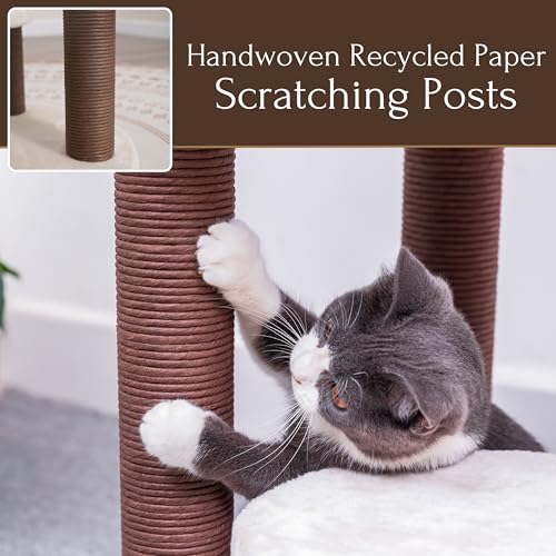 Handwoven Cat Tree with Basket Bed & Replaceable Scratching Posts (Cream and Brown)