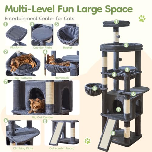 Cat Tree for Large Cats (Smoky Gray / 72 Inches)