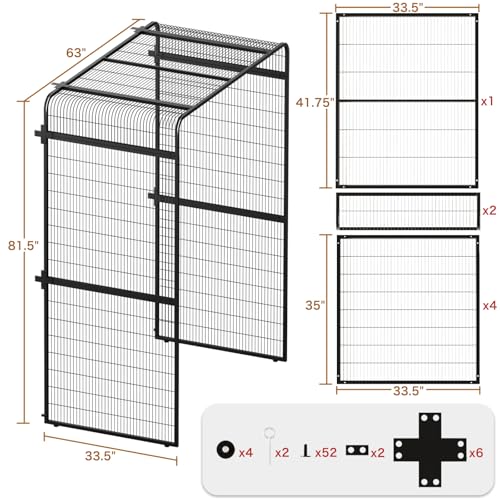 33.5 Inch Extra Large Bird Cage Extension Part for Parakeets Outdoor Bird Aviary Parrot Cage with Perch (Black / 33.5"L x 63.0"W x 81.5"H)