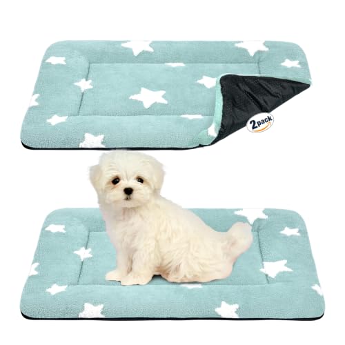 Dog Crate Pad Washable Cat Dog Bed for Crate Flat Pet Kennel Mat (24''L x 18''W x 1.5''Th / S: Pack 2 - Blue)