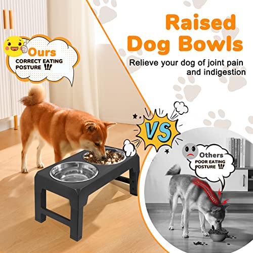 Raised Dog Bowls 4 Height Adjustable Elevated Bowl Stand (Black)