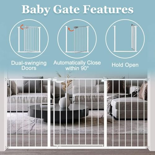 Triple Lock Baby Gate Extra Wide 67.32 (White / 67.32-72.04"/171-183cm)