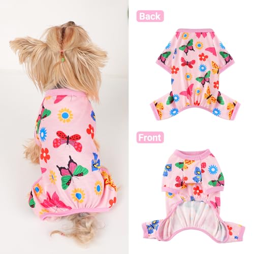Dog Pajamas Small Sized Dogs Stretchable Summer Dog Clothes Pjs 4 Legs Girl Boy Cute Soft Puppy Outfits Doggie Cat Jammies Jumpsuit Sleeper for Pet (Butterfly / Large (Chest 17in ))