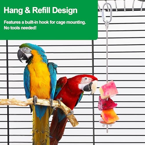 3 Pcs Bird Cage Food Holder Stainless Steel Parrot Fruit & Vegetable Skewer Hanging Foraging Toy for Parakeets (3 Pcs)