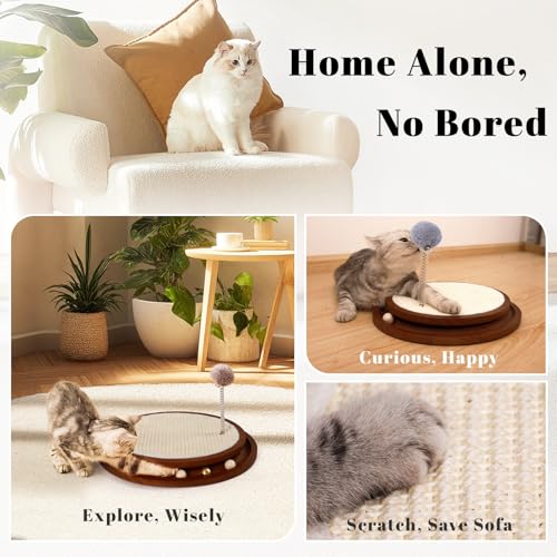 Cat Scratcher Toys Natural Sisal Pad Kitten Interactive Ball Track (Walnut Color)