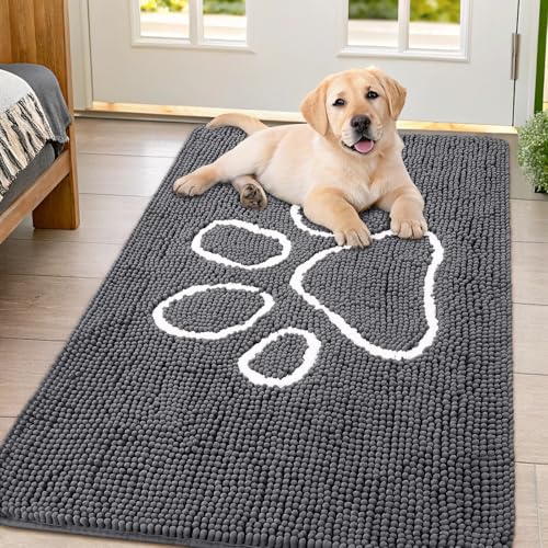 Dog Door Mat for Muddy Paws (44"X32" / Dark Grey and White)