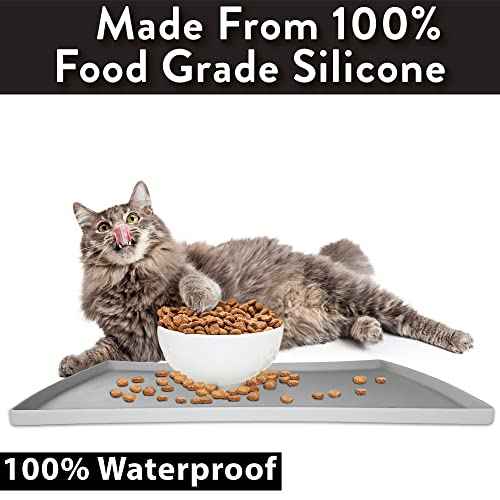 Cat Food Mat Small & Large Pet Food Mat (L: 24" x 14" / Gray)