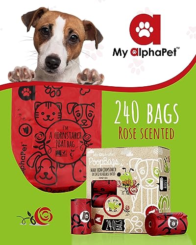 Compostable Dog Poop Bags (240 Count (Pack of 1) / Rose Scented)