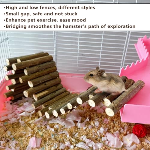 19.7 & 9.8In Wooden Hamster Bridge Fence Rat Climbing Toys for Gerbil Mouse