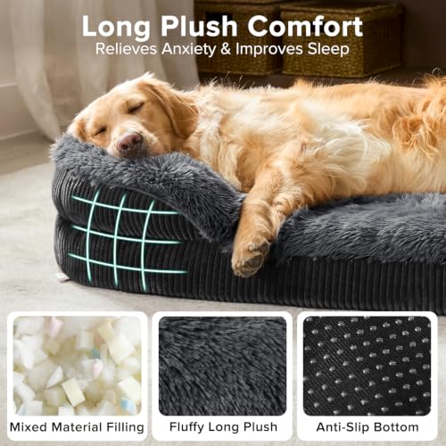 Fluffy Orthopedic Dog Beds Large Sized Dog (Dark Grey / XL-PLUS (45"x 32"x 7"))