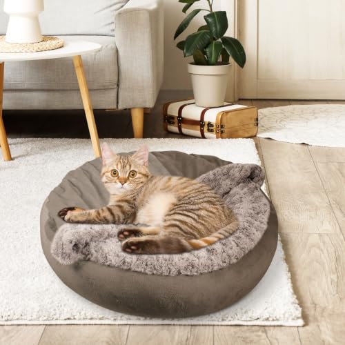 Small Dog Bed Cat Bed with Hooded Blanket (S(23" x 23" x 7") / Dark Brown)