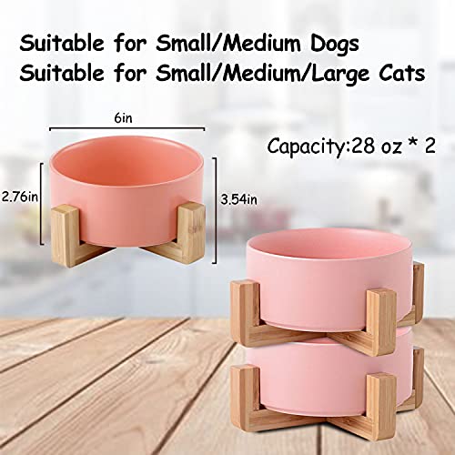 Pink Ceramic Dog Cat Bowl Set with Stand (Pink / Medium Size Dog Bowls 850ML*2)