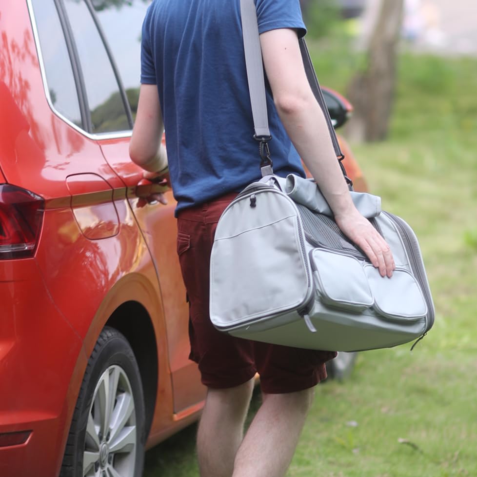 Cat Carrier Airline Approved Dog Carrier with Rollable Cover (Ash Grey)
