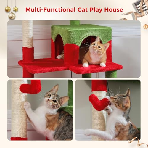 56.3" Cat Tree for Indoor Cats Large Adult with Hammock (Red / 56 Inches)