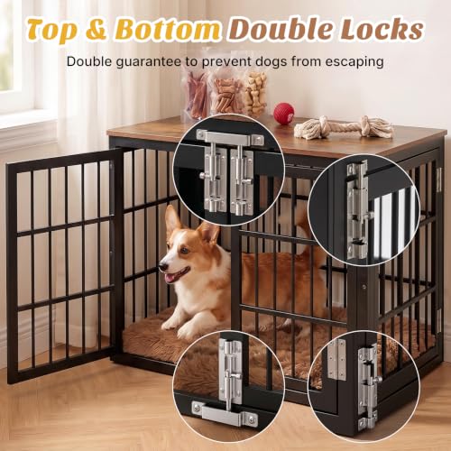 Dog Crate Furniture 42 Inch Indoor Crate for Large Dog Wooden Kennel (Black / 42.1"L x 30.0"W x 30.2"H)