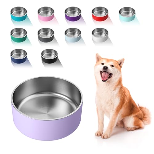 Dog Bowl Stainless Steel Food and Water Bowl (64 oz / Light Purple)