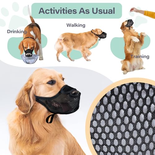 Mesh Dog Muzzle for Large Medium Small Dogs with Front Opening (Black / L)