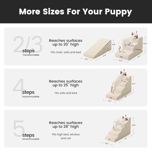 Dog Stairs for Small Dogs 22.8" H (Beige / Curved 15.7"x33"x22.8")