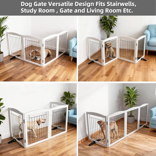 Freestanding Dog Fence Indoor (White / 【4 Panels】80''w x 24''h)