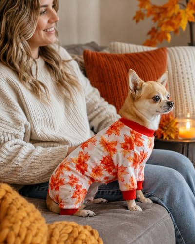 4 Pack Fall Leaf Dog Pajamas for Extra Small Doggies (X-Small)