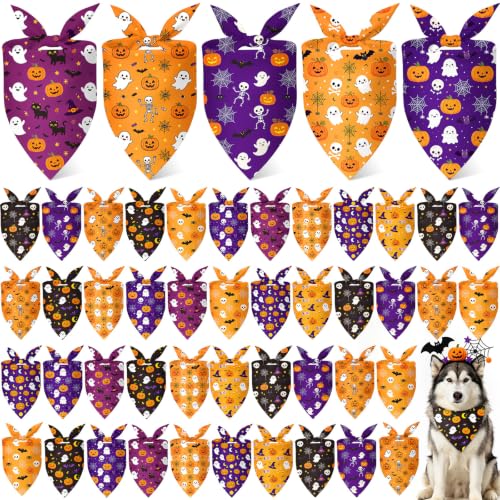 50 Pcs Halloween Dog Bandanas Bulk for Charm Large Pets (Halloween / 31.5 x 21.7 x21.7 Inch)