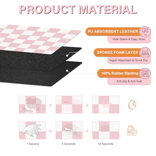 Checkered Dog Cat Feeding Mat (17"L x 28"W / Pink & White)