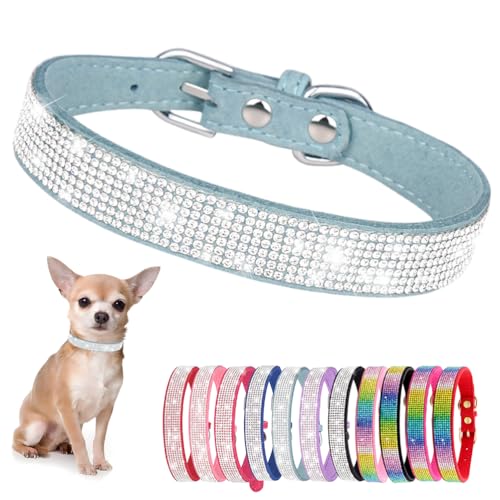 Bling Cat Collars Diamond Rhinestone Dog Collar for Small Dogs Teal XXS (1Light blue / XXS)