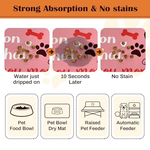 Pet Feeding Mat for Floors Waterproof Dog Mat for Food and Water Absorbent Quick Dry Non Slip mat for Cat Bowls (24"L x 16"W / Pink)