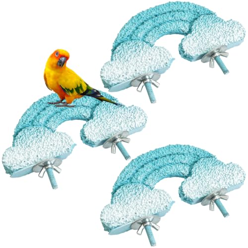 3PCS Bird Beak Grinding Stone Resin Bird Perch Stand Grinding Claw Clouds Birds Cage Perch Parrot Climbing Chewing Toys Parakeet Cage Accessories for Budgies Cockatiels Conures