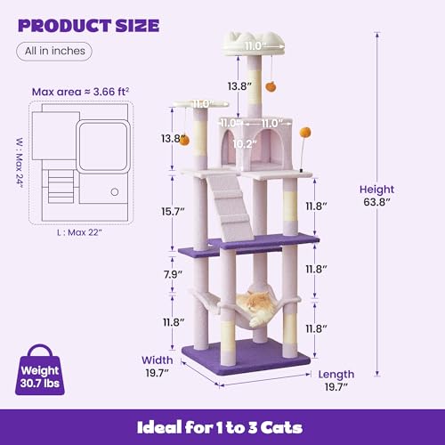 Flower Cat Tree for Indoor Cats (63.8 in / Purple)