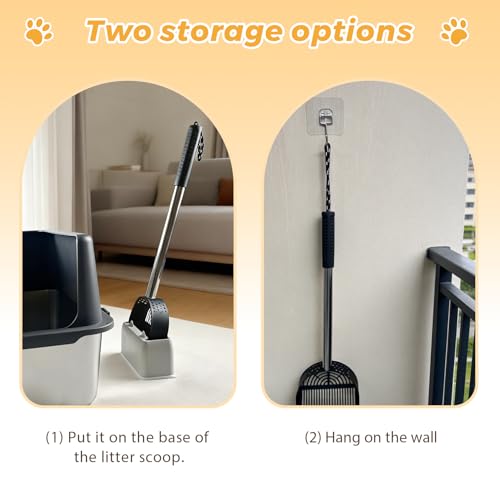 Cat Litter Scoop Deep Shovel (Long Handle-For particles up to 3 mm / Black)
