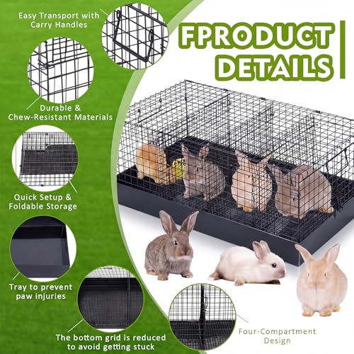 4 Hole Rabbit Transport Cage (Black / 28.7"L x 21.7"W x 4.1"H)
