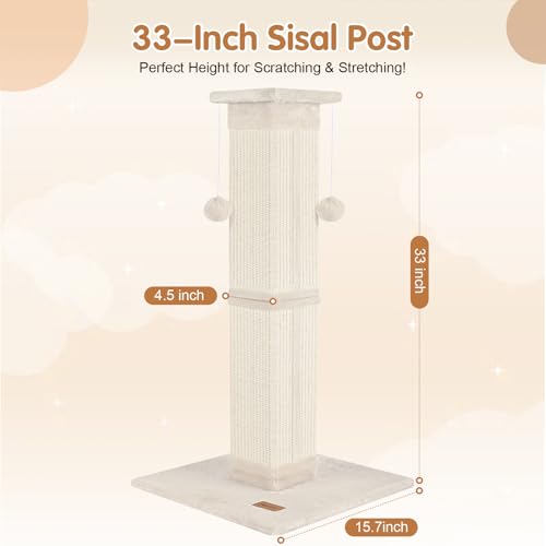 Cat Scratching Post 33 inch for Indoor Cats (Beige)