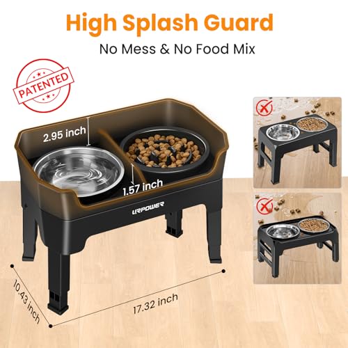 3-in-1 Elevated Dog Bowls with Slow Feeder & Licking Plate (Matte Black / Large)