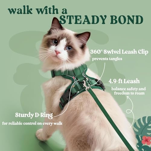 Cat Harness and Leash Set (S / Rainforest Green)