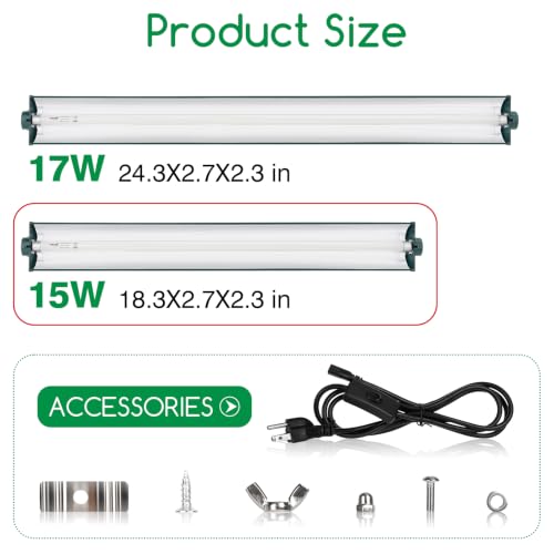 T8 Reptile Light Fixture Combo Kit 15W 18.3IN Green Fluorescent Tube 10.0 UVB Light Bulb for Bearded Dragon Lizards Tortoise 1 Count (15w-green / 15W 18.3IN Green)