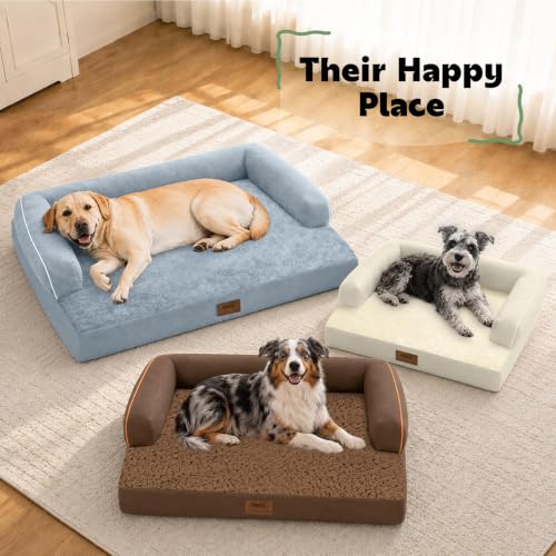 Orthopedic Waterproof Jumbo Dog Bed with Bolster for Extra Large Dogs (53.0"L x 42.0"W x 8.0"Th / Beige)