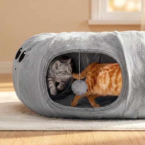 Cat Tunnel Bed for Indoor Cats (Grey / Large)