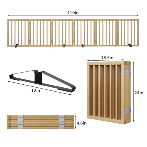 Extra Wide Dog Gates for Doorways (Bamboo Dog Gate Natural / 6 Panel - 110 inches Wide)